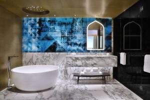W Muscat Resort - Muscat, Oman - Suite Blue Bathroom and Tub