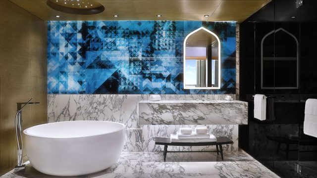 W Muscat Resort - Muscat, Oman - Suite Blue Bathroom and Tub