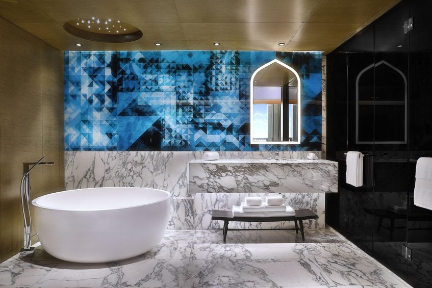 W Muscat Resort - Muscat, Oman - Suite Blue Bathroom and Tub