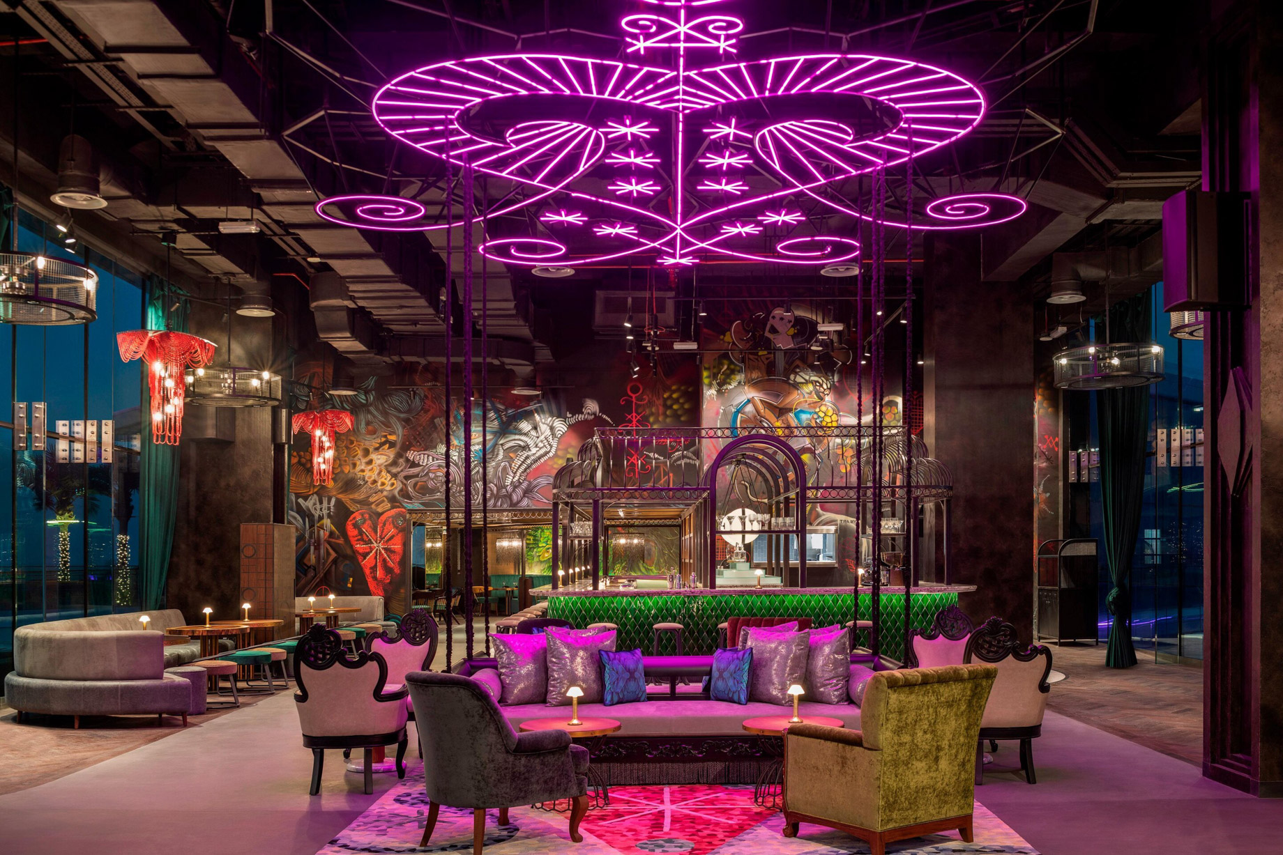 W Dubai The Palm Resort – Dubai, UAE – SoBe Rooftop Bar Night View