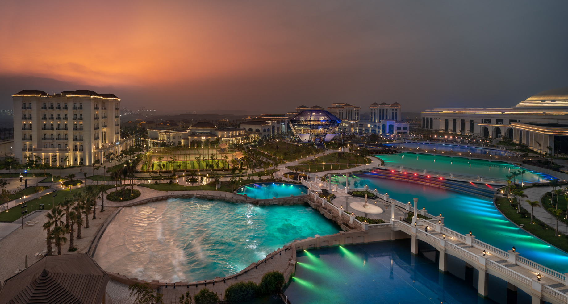 The St. Regis Almasa Hotel – Cairo, Egypt – Twilight Aerial Pool View