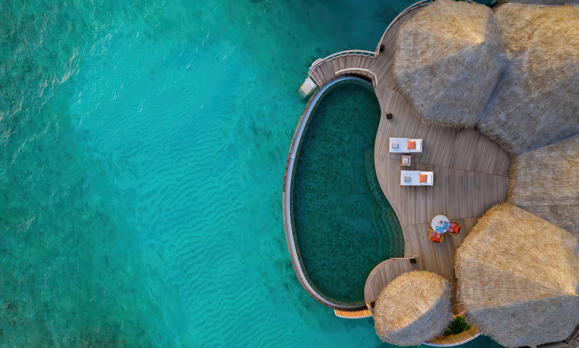 The Nautilus Maldives Resort - Thiladhoo Island, Maldives - Over Water Infinity Pool Aerial