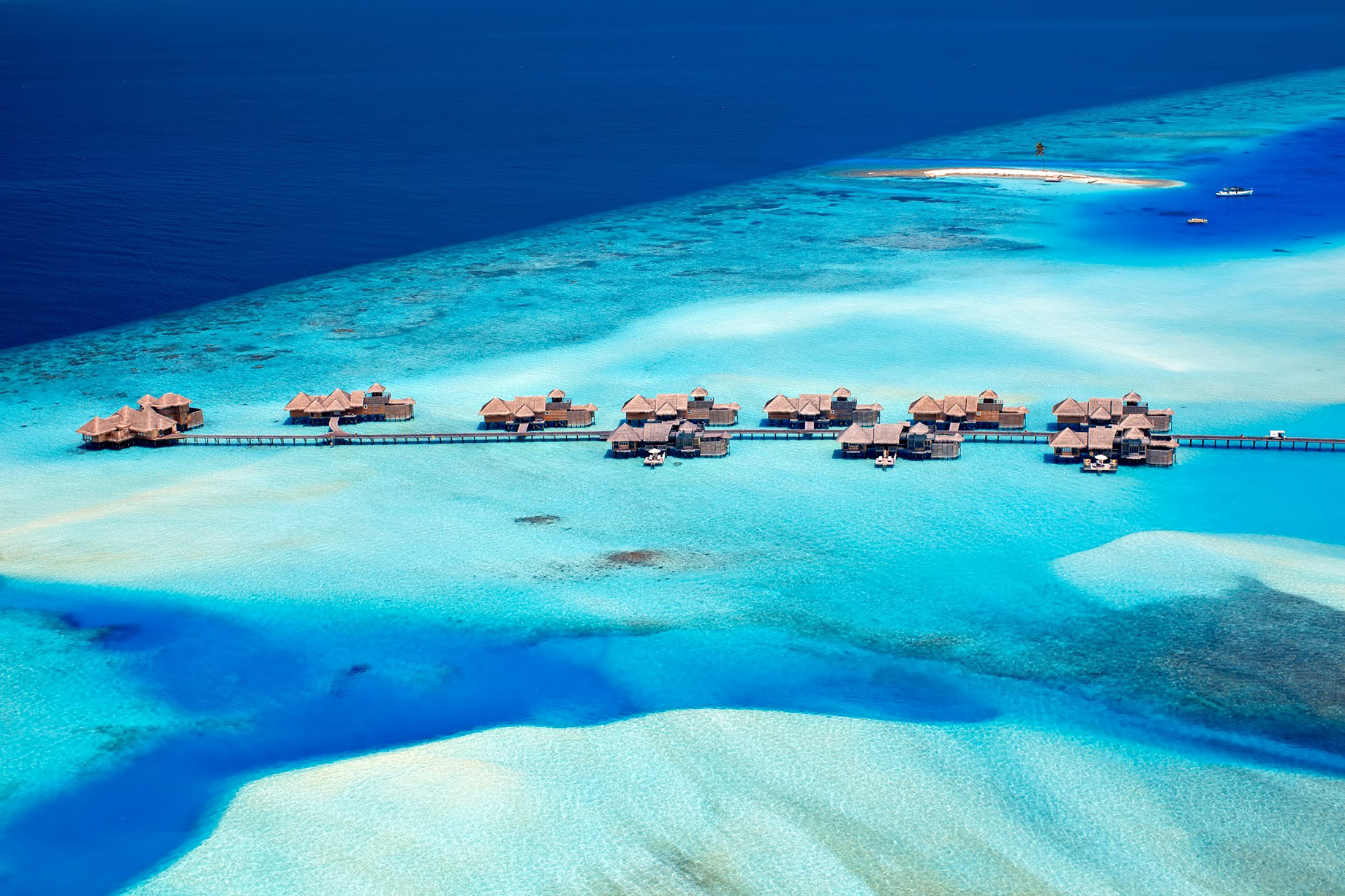 Gili Lankanfushi Resort – North Male Atoll, Maldives – Overwater Villa Jetty Aerial