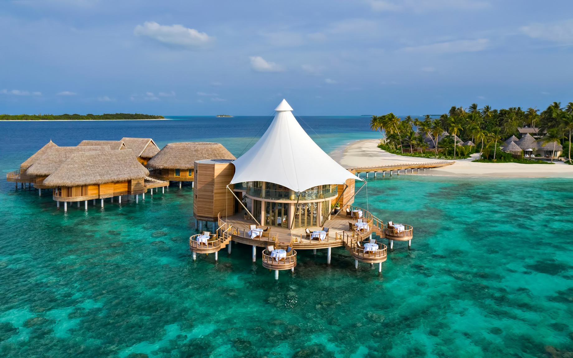 The Nautilus Maldives Resort - Thiladhoo Island, Maldives - Over Water Zeytoun Restaurant Aerial