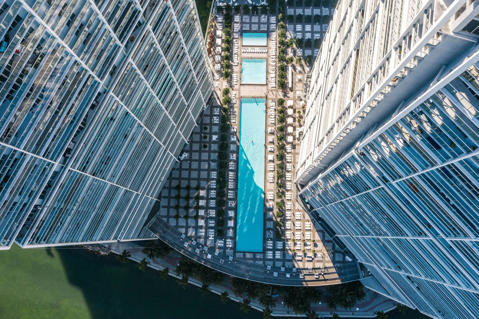 W Miami Hotel – Miami, FL, USA – WET Deck Pool Overhead View