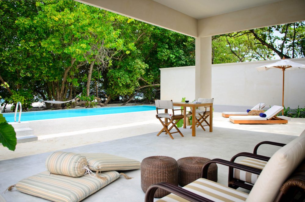 Amilla Fushi Resort and Residences - Baa Atoll, Maldives - Ocean Beach House Outdoor Poolside Patio