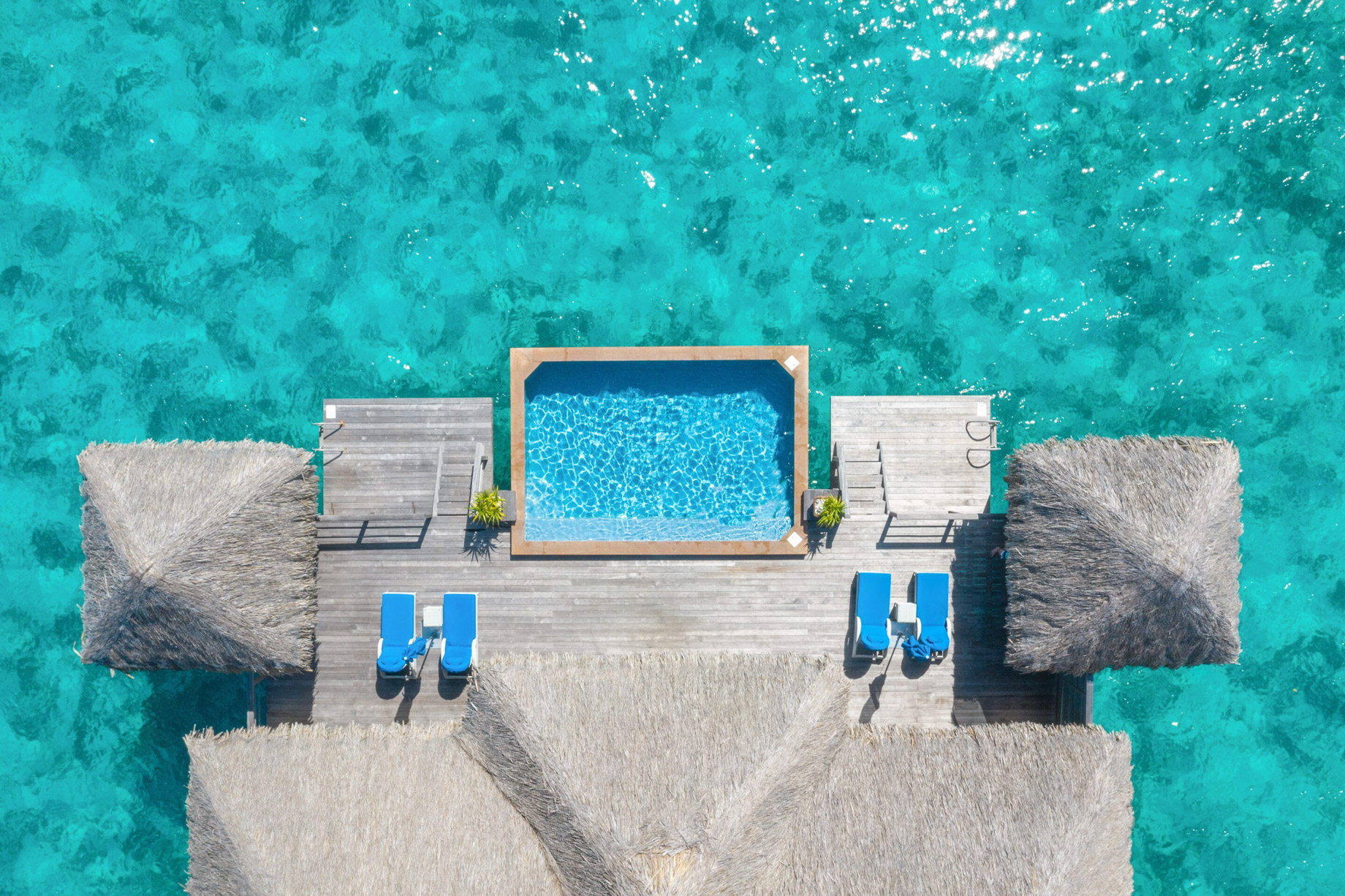 The St. Regis Bora Bora Resort – Bora Bora, French Polynesia – Two Bedrooms Overwater Royal Suite Villa Overhead Aerial