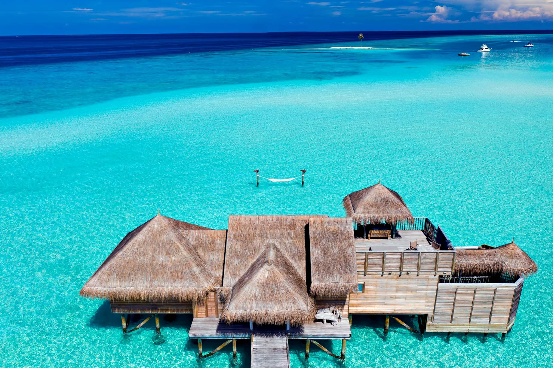 Gili Lankanfushi Resort – North Male Atoll, Maldives – Overwater Lagoon Villa Aerial View