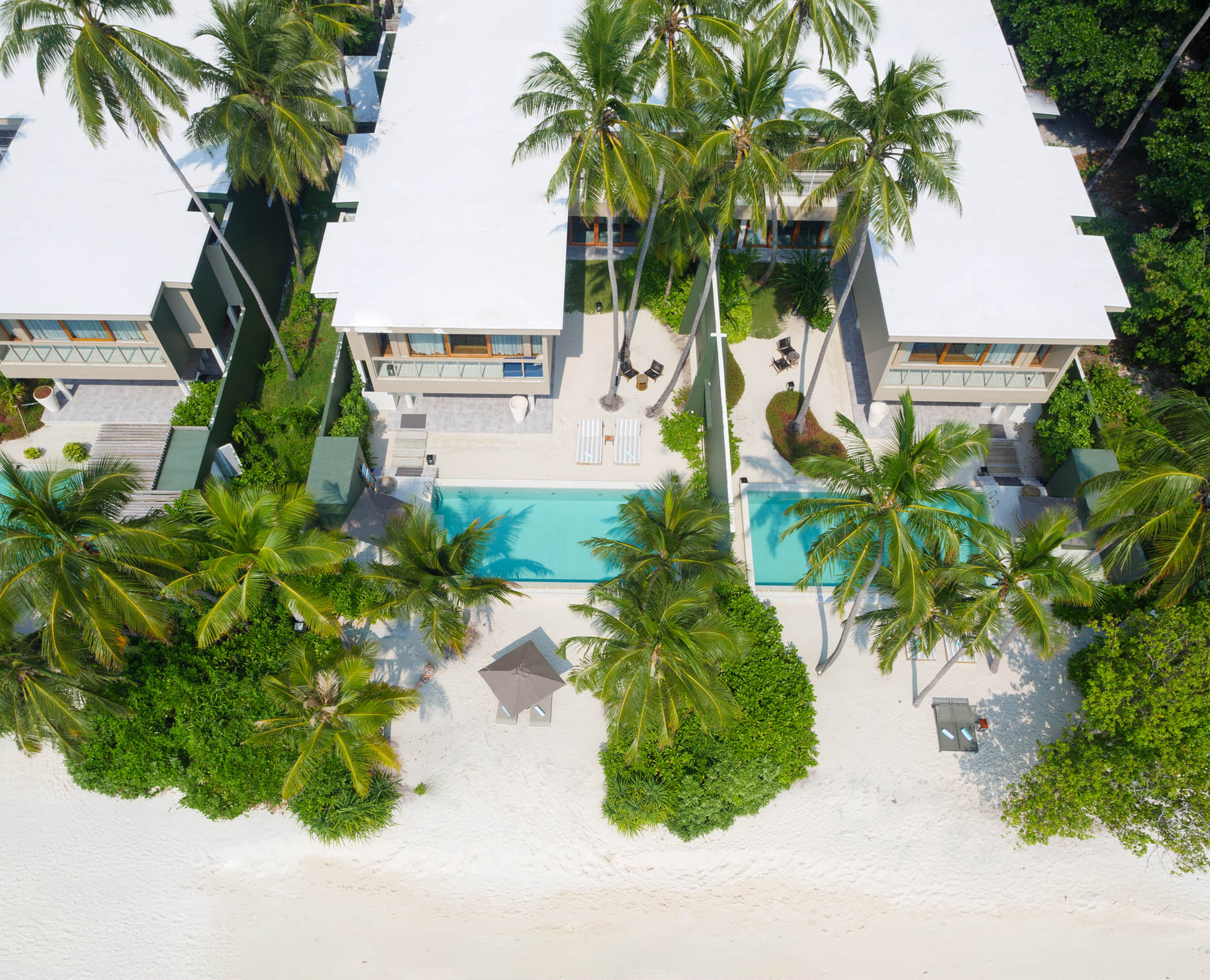 Amilla Fushi Resort and Residences – Baa Atoll, Maldives – Ocean Beachfront House Overhead Aerial