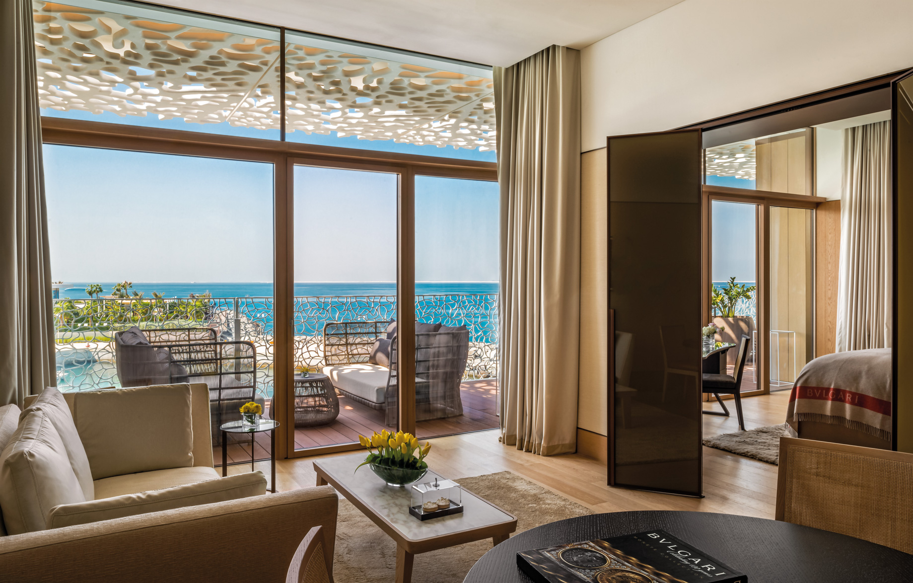 Bvlgari Resort Dubai – Jumeira Bay Island, Dubai, UAE – Guest Suite Living Room and Bedroom