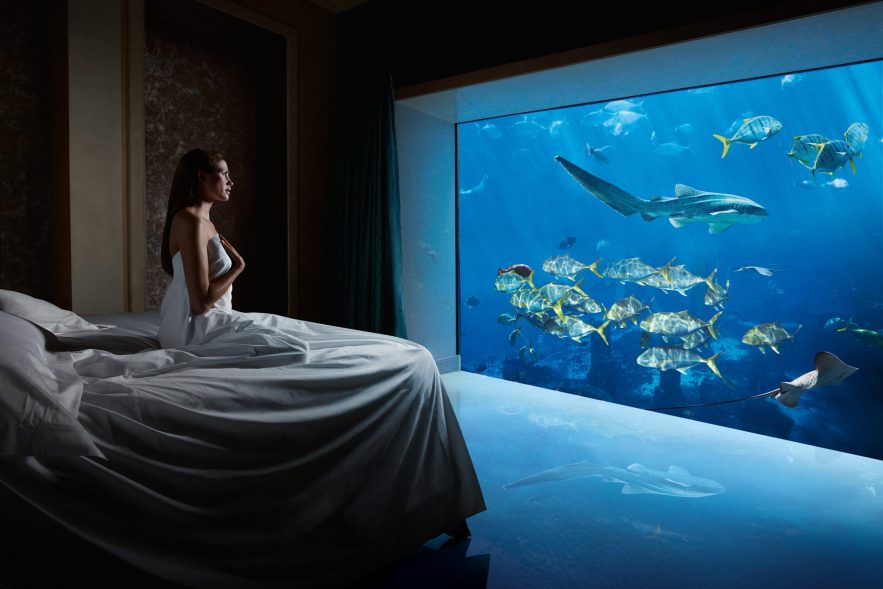 Atlantis The Palm Resort - Crescent Rd, Dubai, UAE - Underwater Suite Bedroom Aquarium View