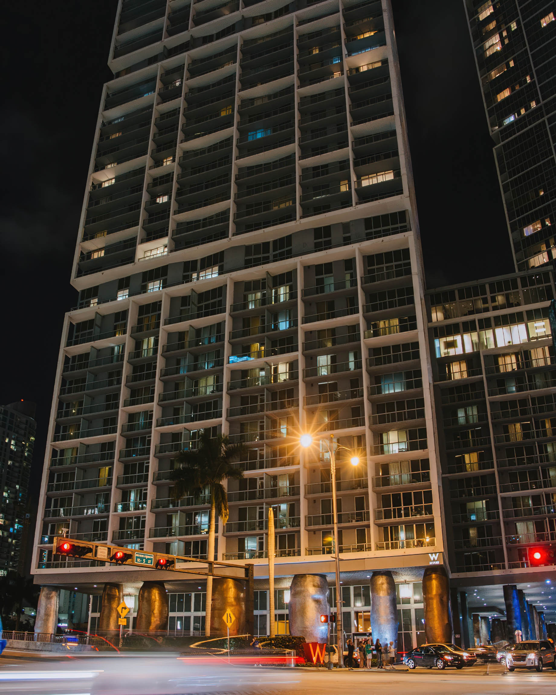 W Miami Hotel - Miami, FL, USA - Hotel Front Exterior Night