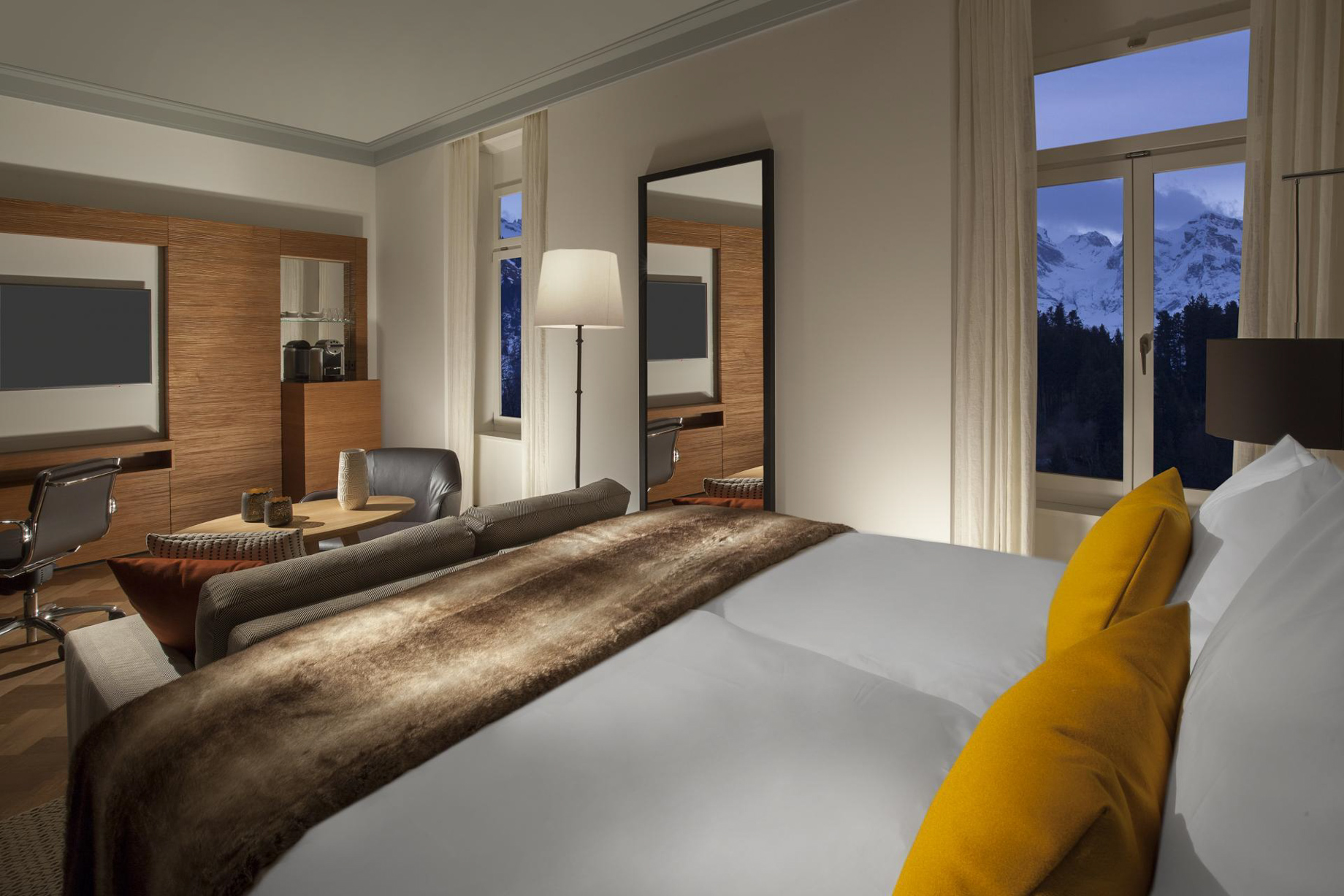 Palace Hotel – Burgenstock Hotels & Resort – Obburgen, Switzerland – Superior Room Alpine View Bedroom
