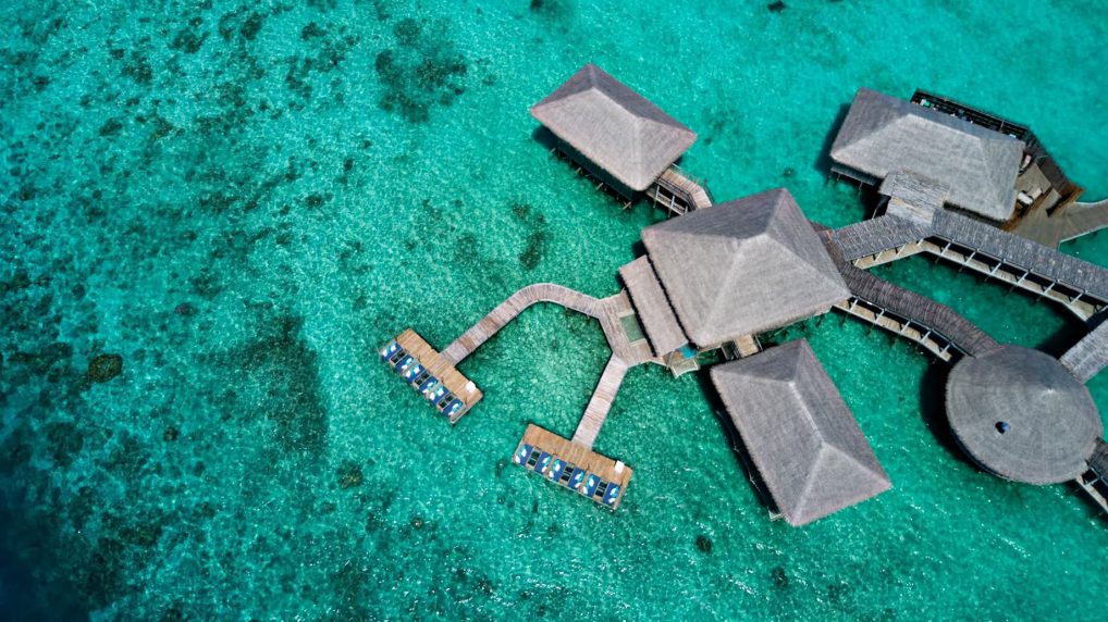 Six Senses Laamu Resort - Laamu Atoll, Maldives - Chill Bar and Longitude Overhead View