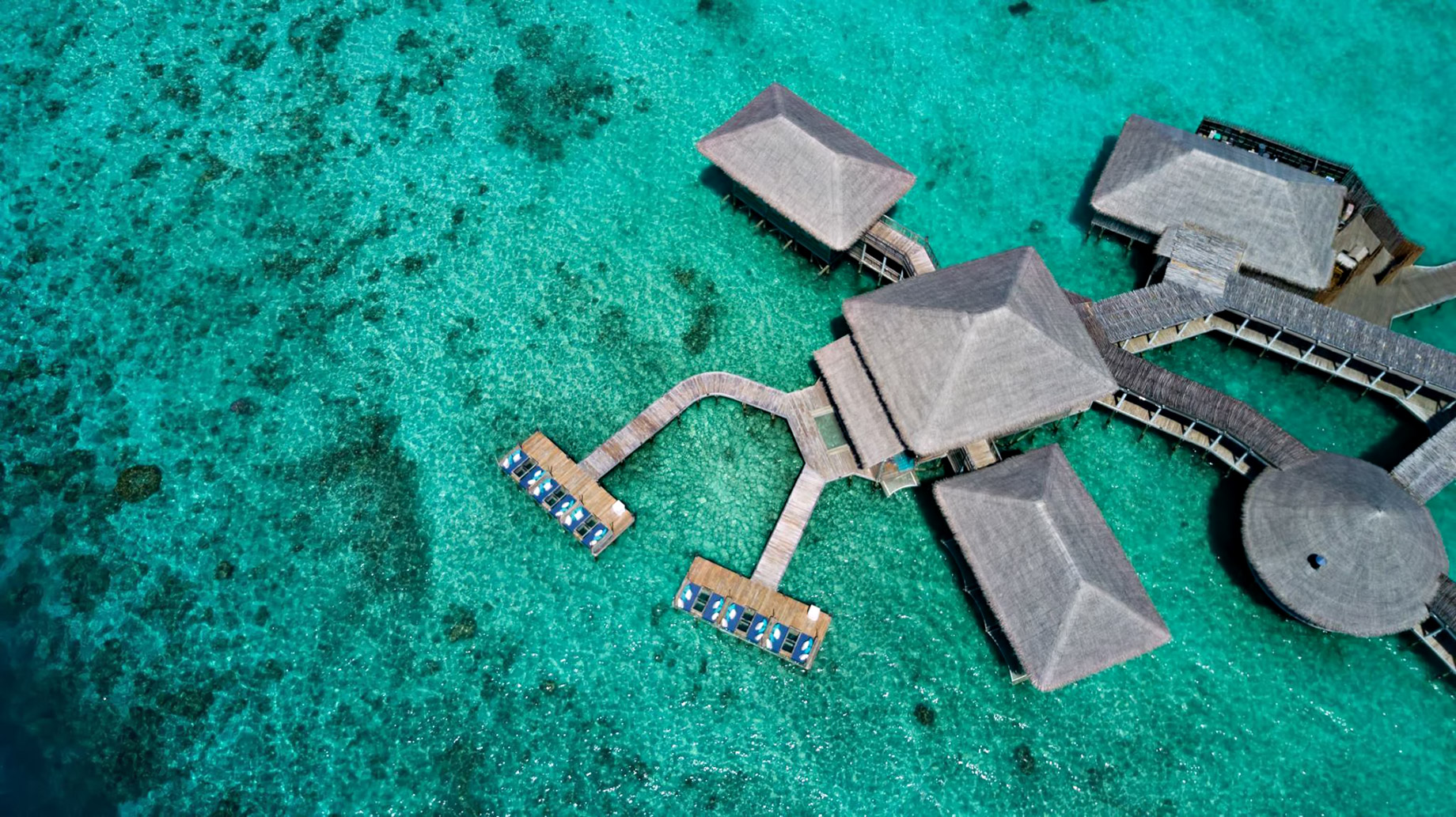 Six Senses Laamu Resort – Laamu Atoll, Maldives – Chill Bar and Longitude Overhead View