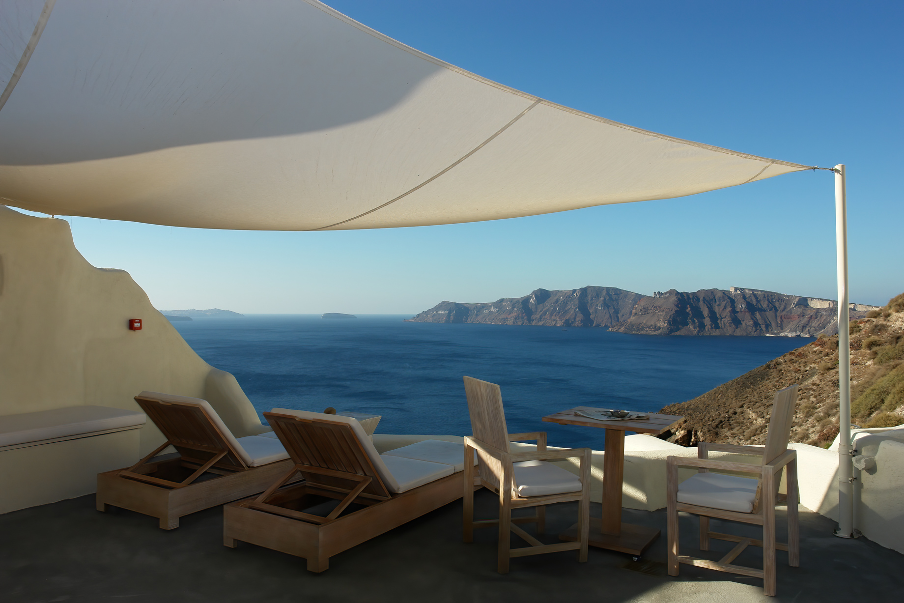 Mystique Hotel Santorini – Oia, Santorini Island, Greece - Clifftop Ocean View Covered Deck