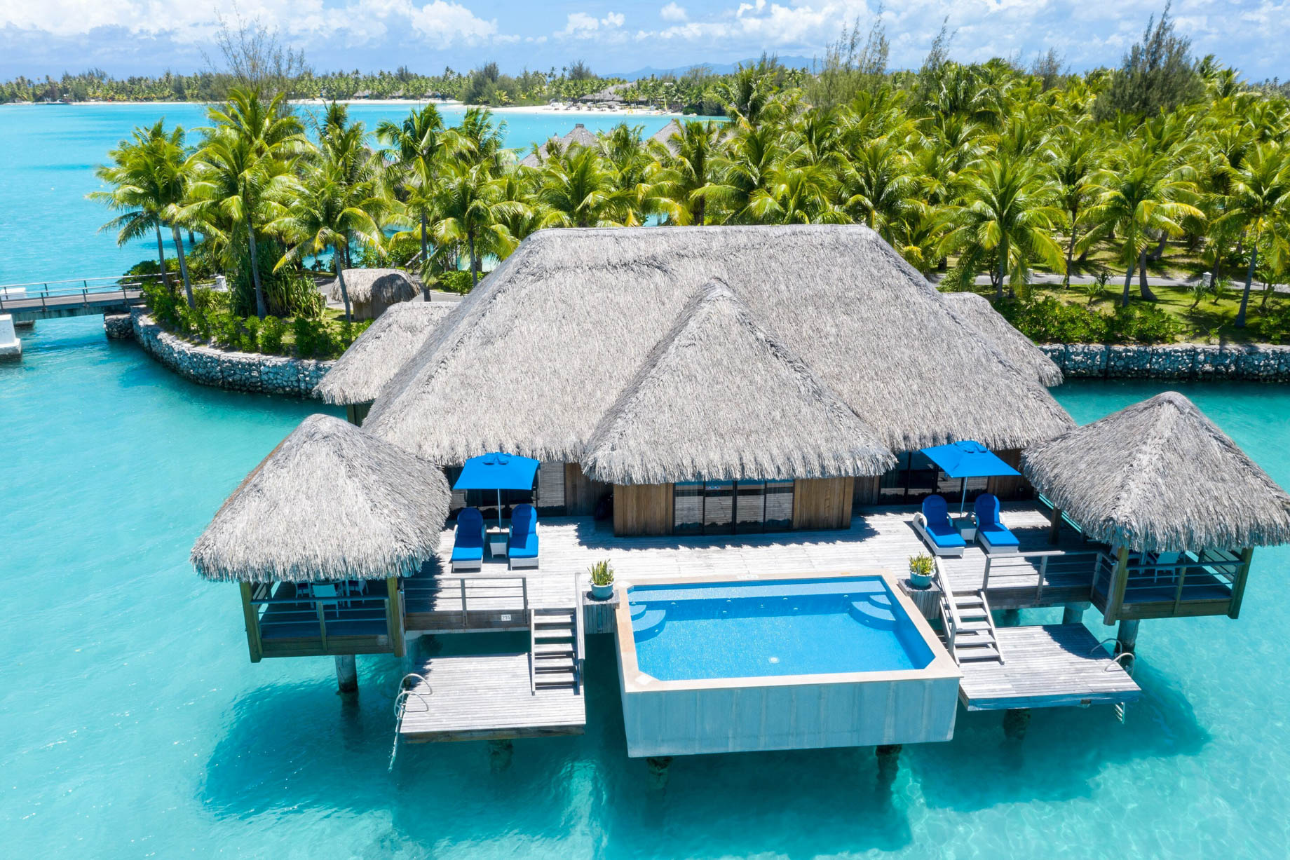 The St. Regis Bora Bora Resort – Bora Bora, French Polynesia – Two Bedrooms Overwater Royal Suite Villa Mt Otemanu View Aerial