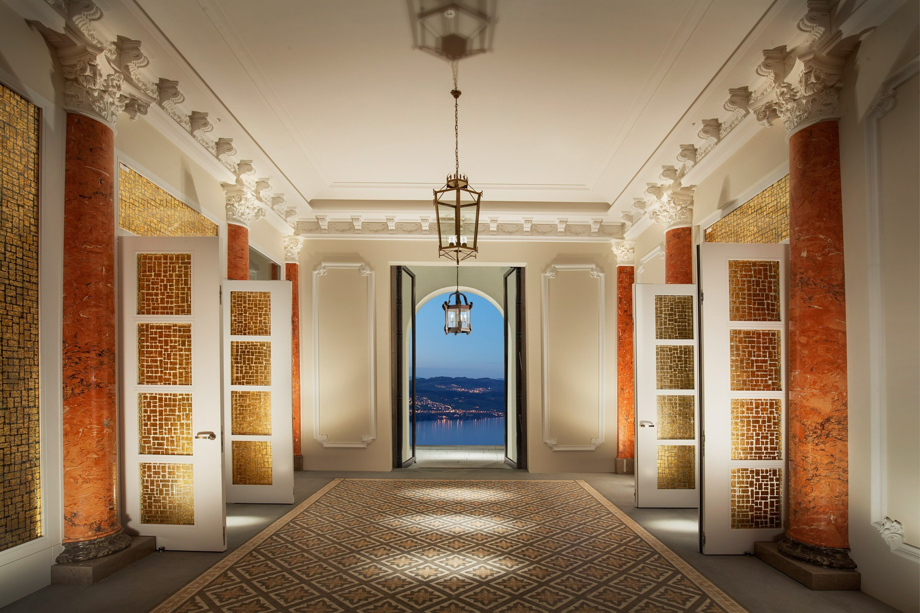 Palace Hotel – Burgenstock Hotels & Resort – Obburgen, Switzerland – Hotel Lobby Night Lakeview
