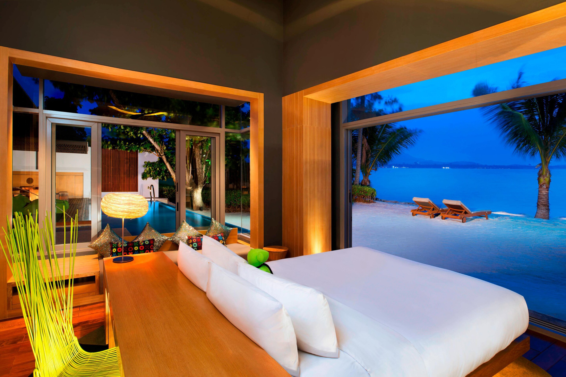 W Koh Samui Resort - Thailand - Wow Ocean Haven Villa Bedroom Beachfront Ocean View at Night