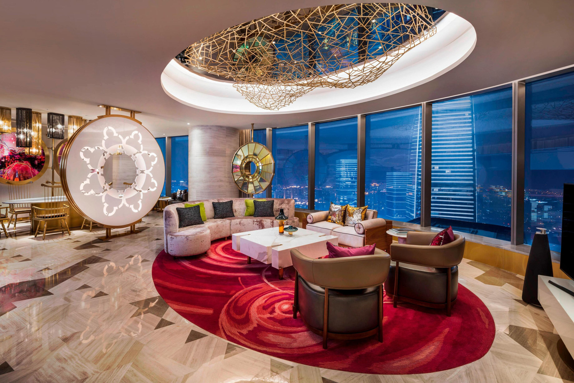 W Suzhou Hotel - Suzhou, China - WOW Suite Living Room Night