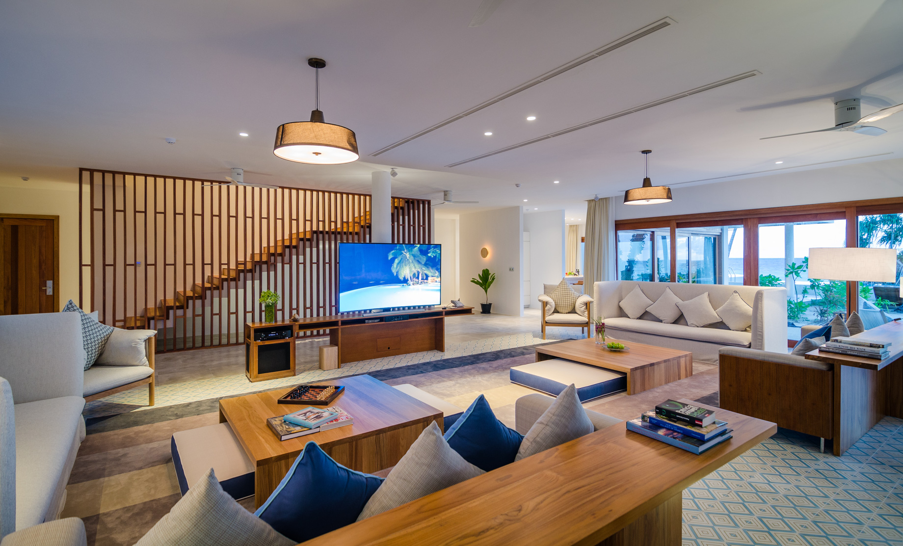 Amilla Fushi Resort and Residences – Baa Atoll, Maldives – Oceanfront Beach Villa Living Room
