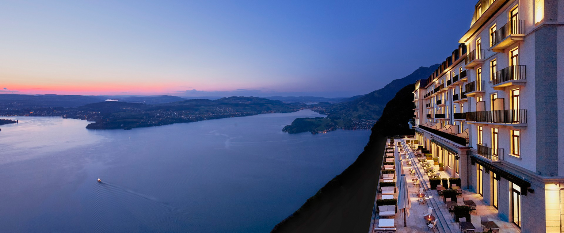 Palace Hotel – Burgenstock Hotels & Resort – Obburgen, Switzerland – Palace Hotel Lucerne Lakeview at Night