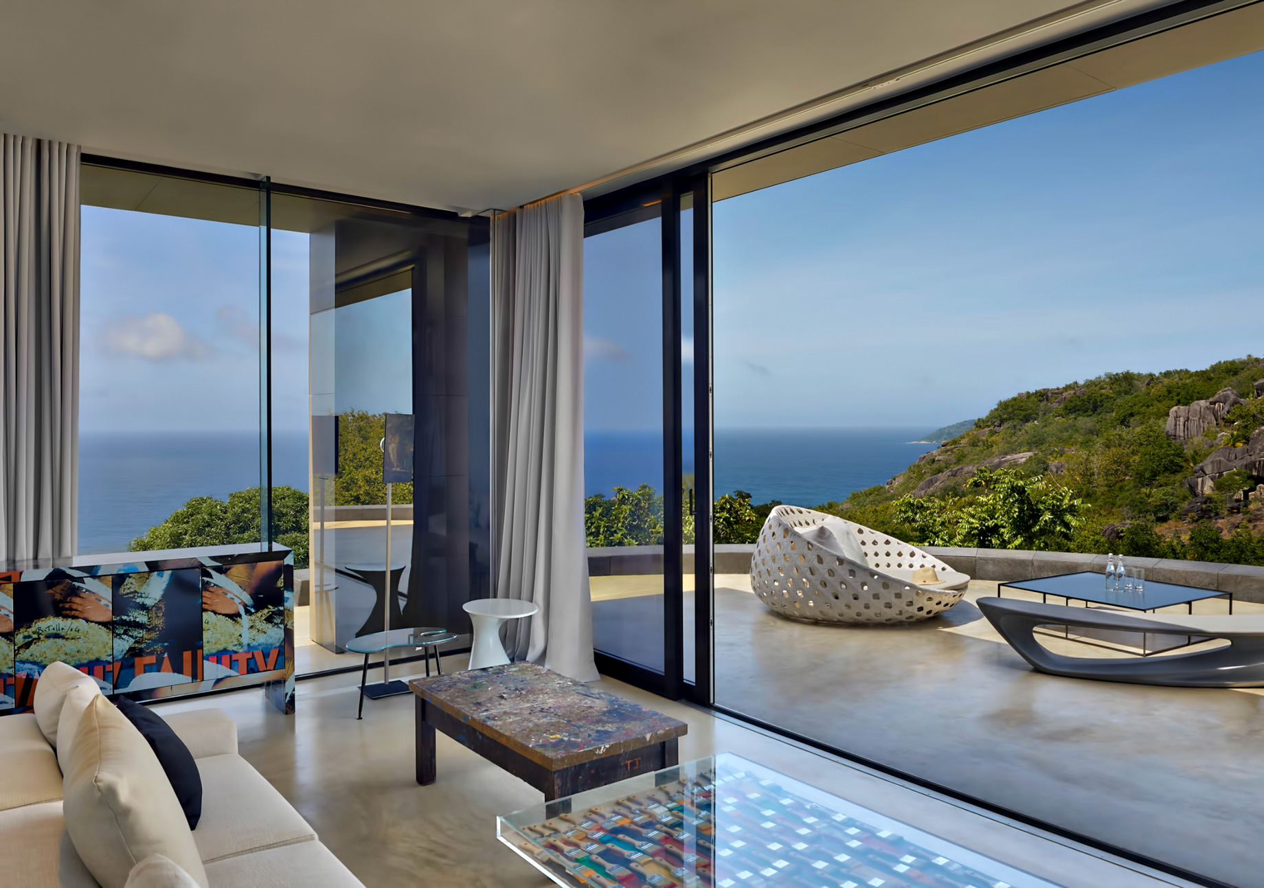 Six Senses Zil Pasyon Resort – Felicite Island, Seychelles – Private Four Bedroom Residence Master Lounge and Terrace