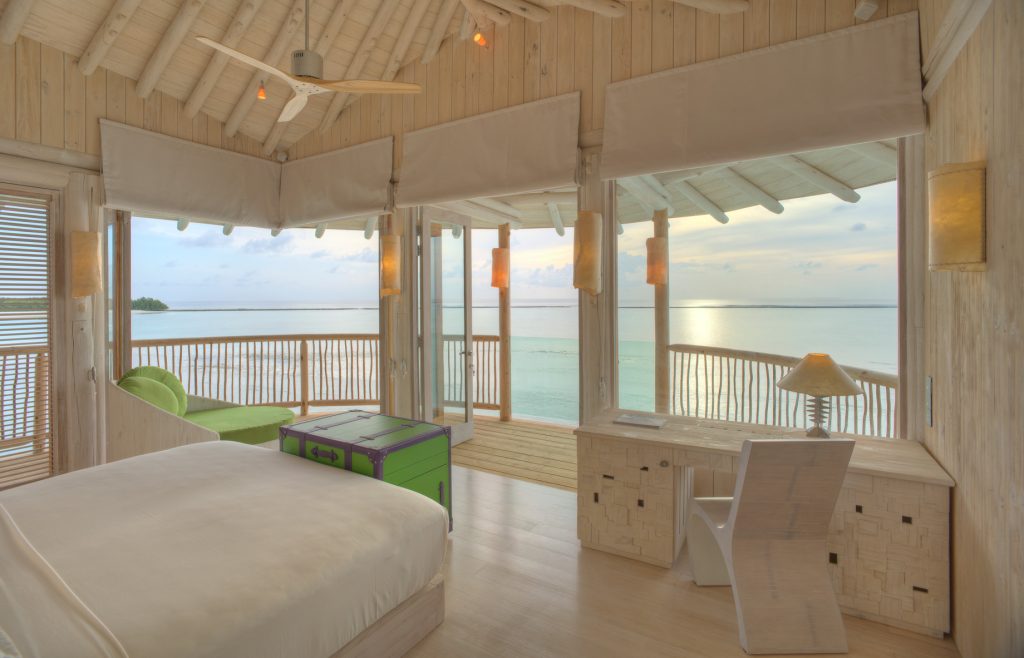 Soneva Jani Resort - Noonu Atoll, Medhufaru, Maldives - 2 Bedroom Water Retreat Villa Bedroom View Dusk