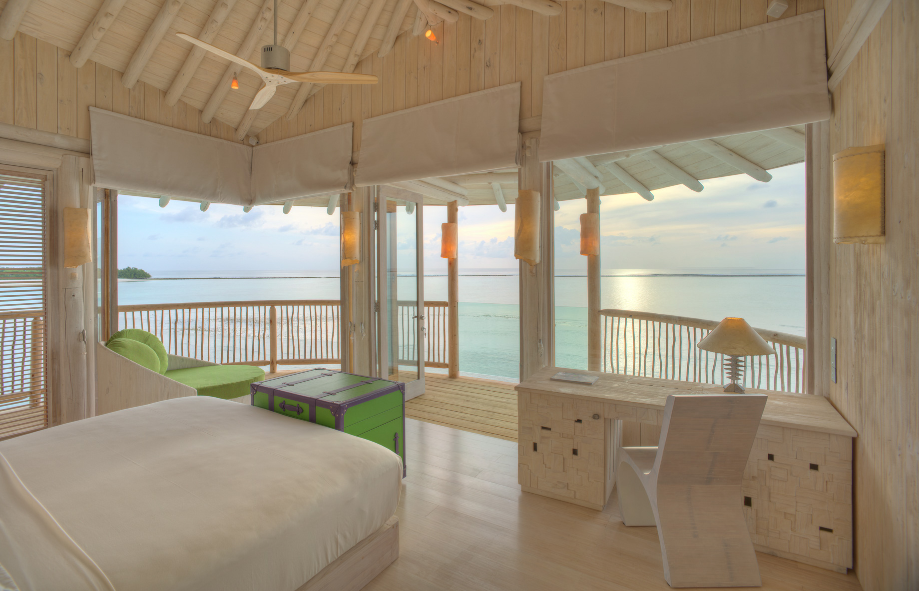 Soneva Jani Resort – Noonu Atoll, Medhufaru, Maldives – 2 Bedroom Water Retreat Villa Bedroom View Dusk