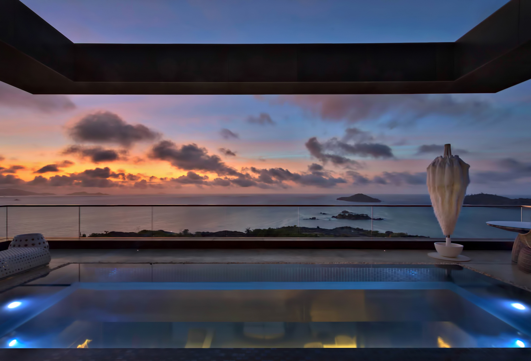 Six Senses Zil Pasyon Resort – Felicite Island, Seychelles – Private Four Bedroom Residence Master Pool Sunset