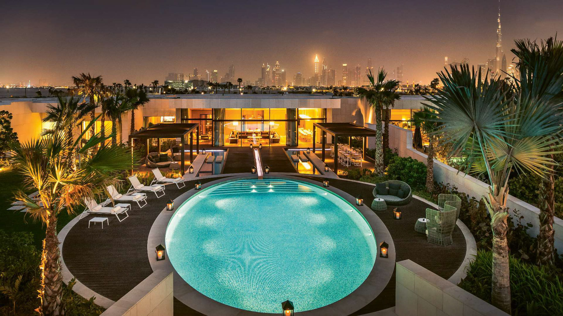 Bvlgari Resort Dubai – Jumeira Bay Island, Dubai, UAE – Bvlgari Villa Night Aerial City View
