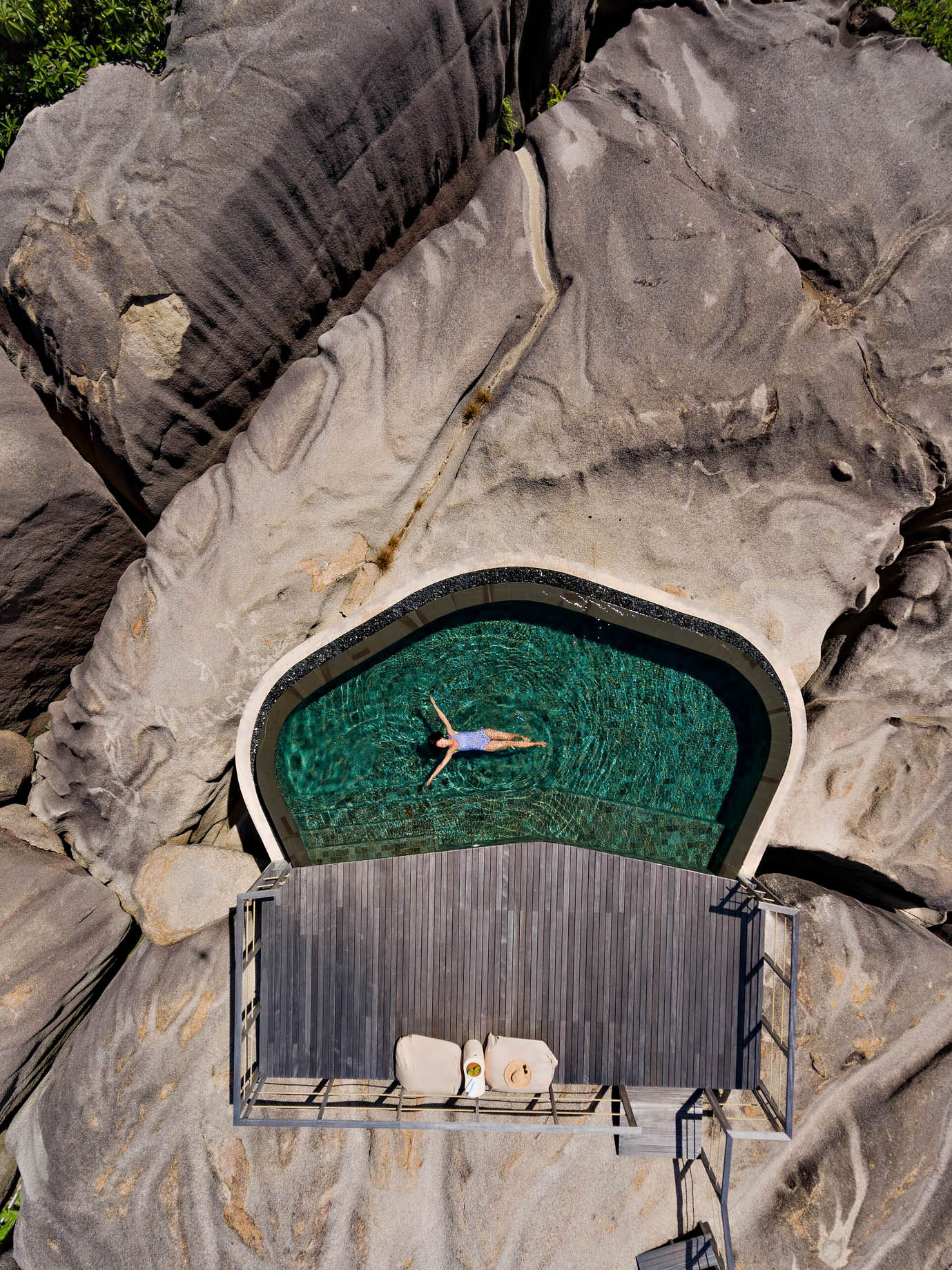 Six Senses Zil Pasyon Resort – Felicite Island, Seychelles – Spa Pool Overhead Aerial