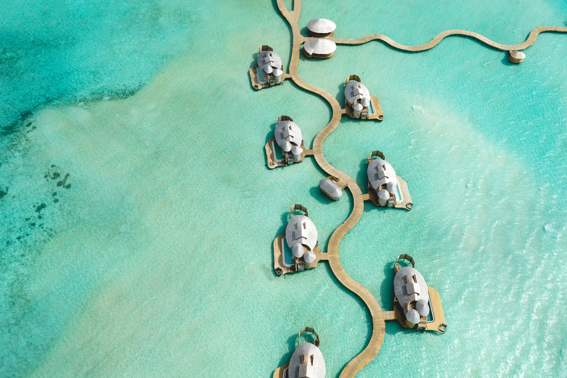Soneva Jani Resort – Noonu Atoll, Medhufaru, Maldives – 2 Bedroom Water Retreat Villa Jetty Aerial