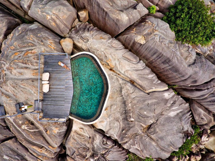 Six Senses Zil Pasyon Resort - Felicite Island, Seychelles - Spa Pool Aerial