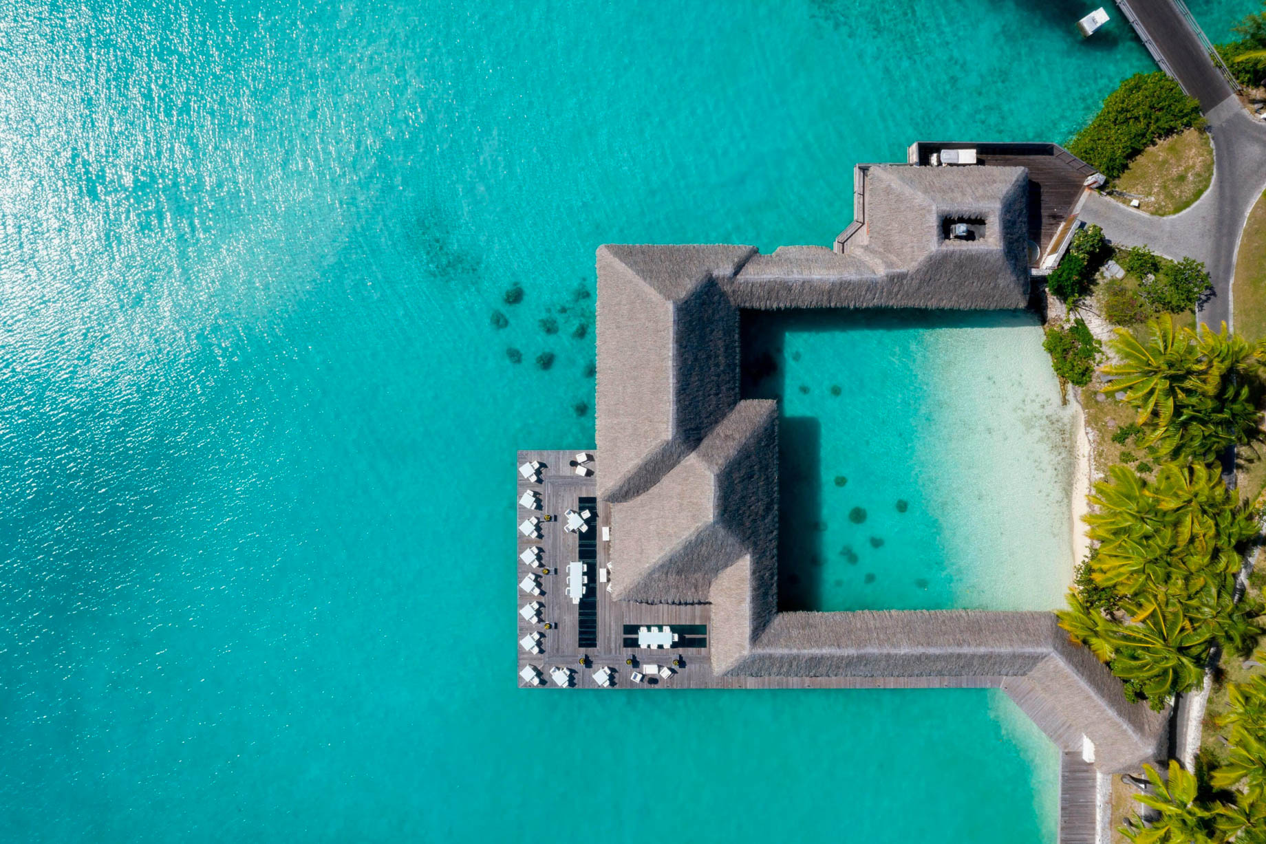 The St. Regis Bora Bora Resort – Bora Bora, French Polynesia – Lagoon Restaurant by Jean Georges Exterior Overhead View