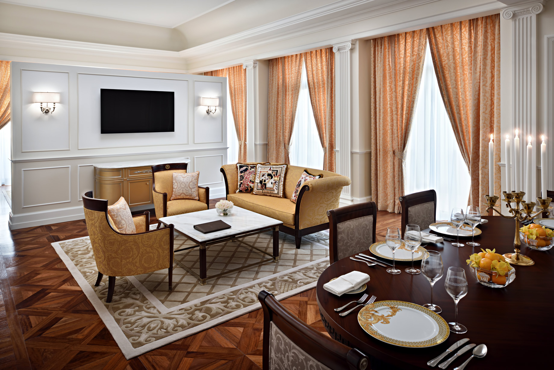 Palazzo Versace Dubai Hotel – Jaddaf Waterfront, Dubai, UAE – Palazzo Suite Living and Dining Room