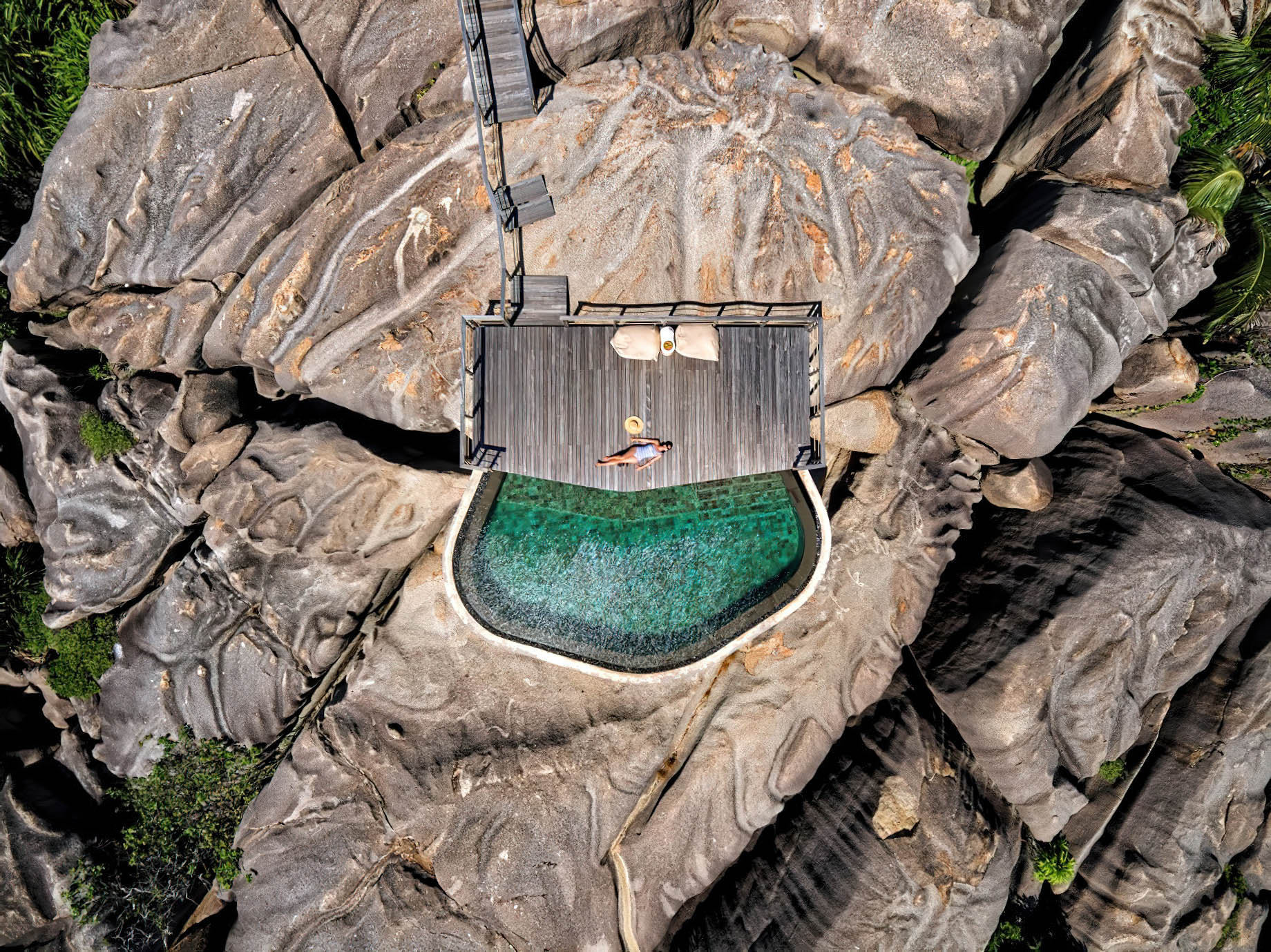 Six Senses Zil Pasyon Resort – Felicite Island, Seychelles – Spa Pool Overhead Aerial View