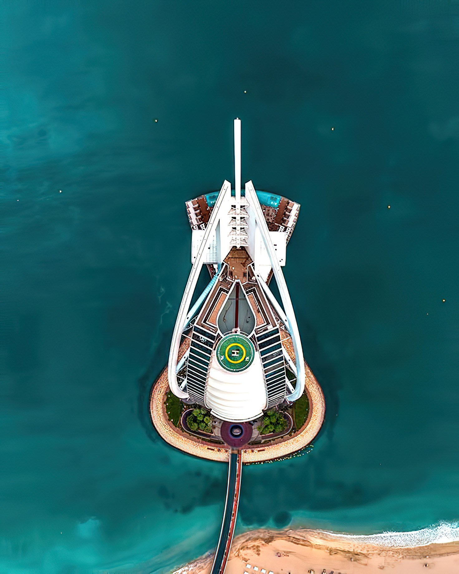 Burj Al Arab Jumeirah Hotel – Dubai, UAE – Tower Overhead View
