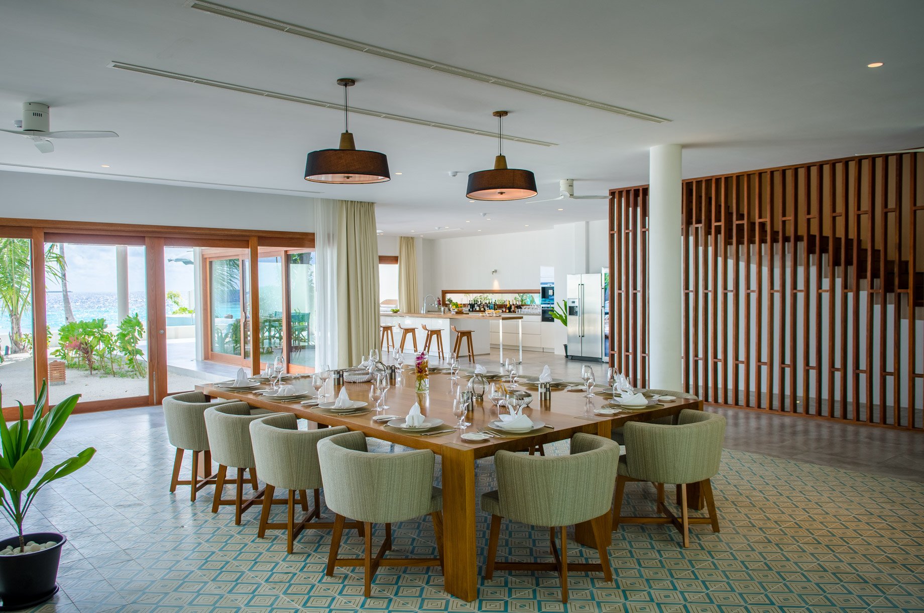 Amilla Fushi Resort and Residences – Baa Atoll, Maldives – Oceanfront Beach Residence Dining Room