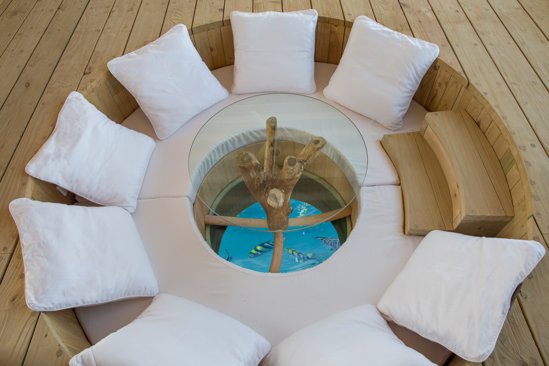 Soneva Jani Resort – Noonu Atoll, Medhufaru, Maldives – 1 Bedroom Water Retreat Villa Outdoor Overwater Lounge Table