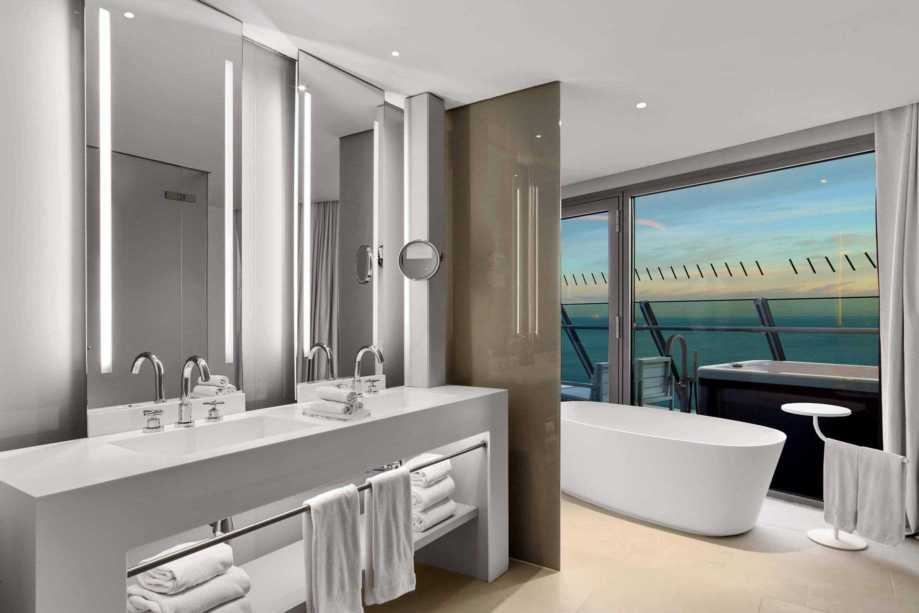 W Barcelona Hotel – Barcelona, Spain – WOW Suite Vanity and Tub