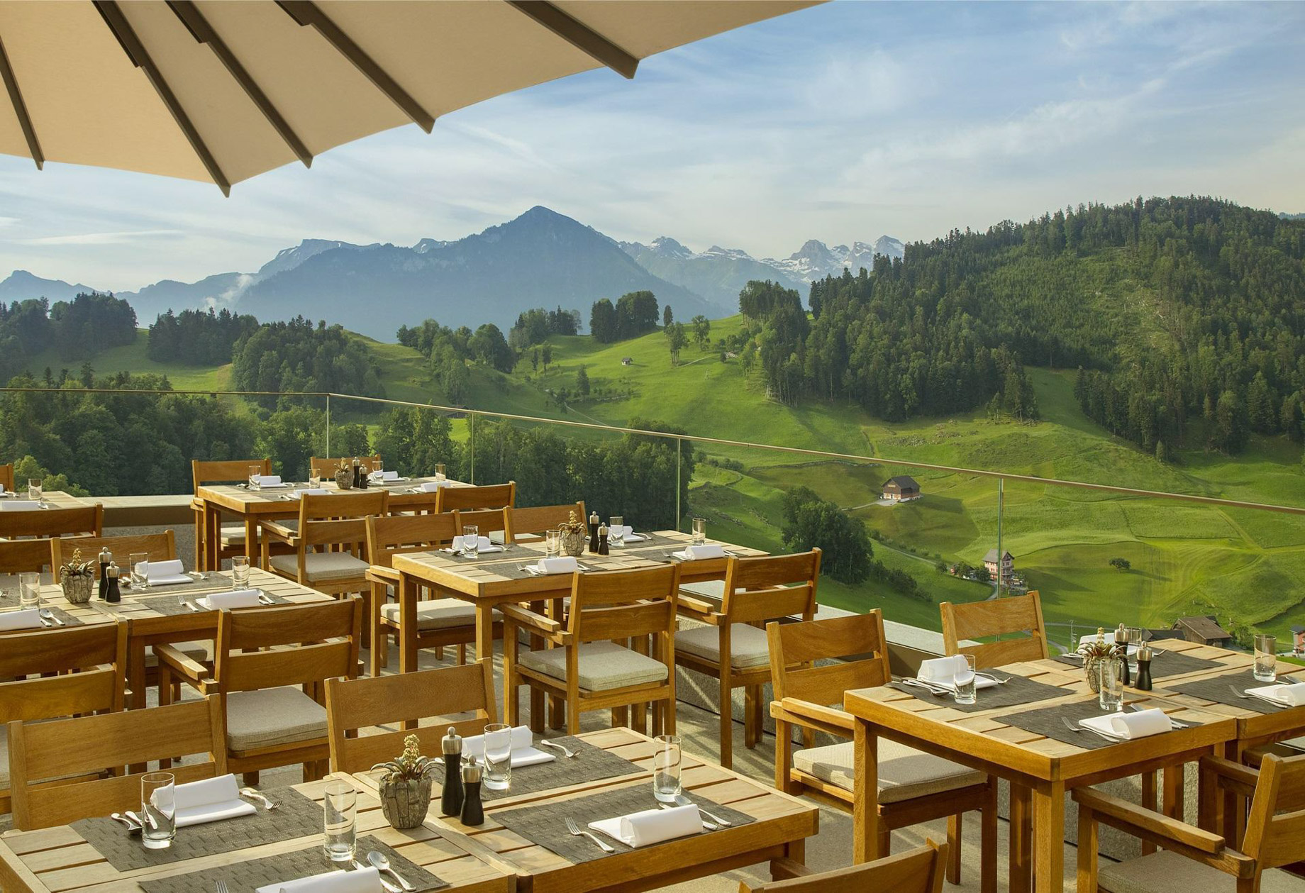 Waldhotel – Burgenstock Hotels & Resort – Obburgen, Switzerland – Verbena Restaurant Terrace View