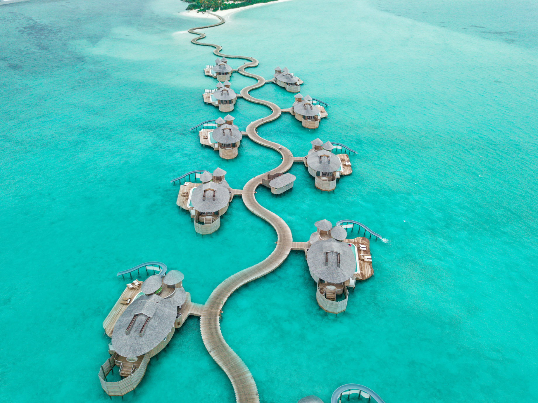 Soneva Jani Resort – Noonu Atoll, Medhufaru, Maldives – Overwater Villa Jetty Aerial