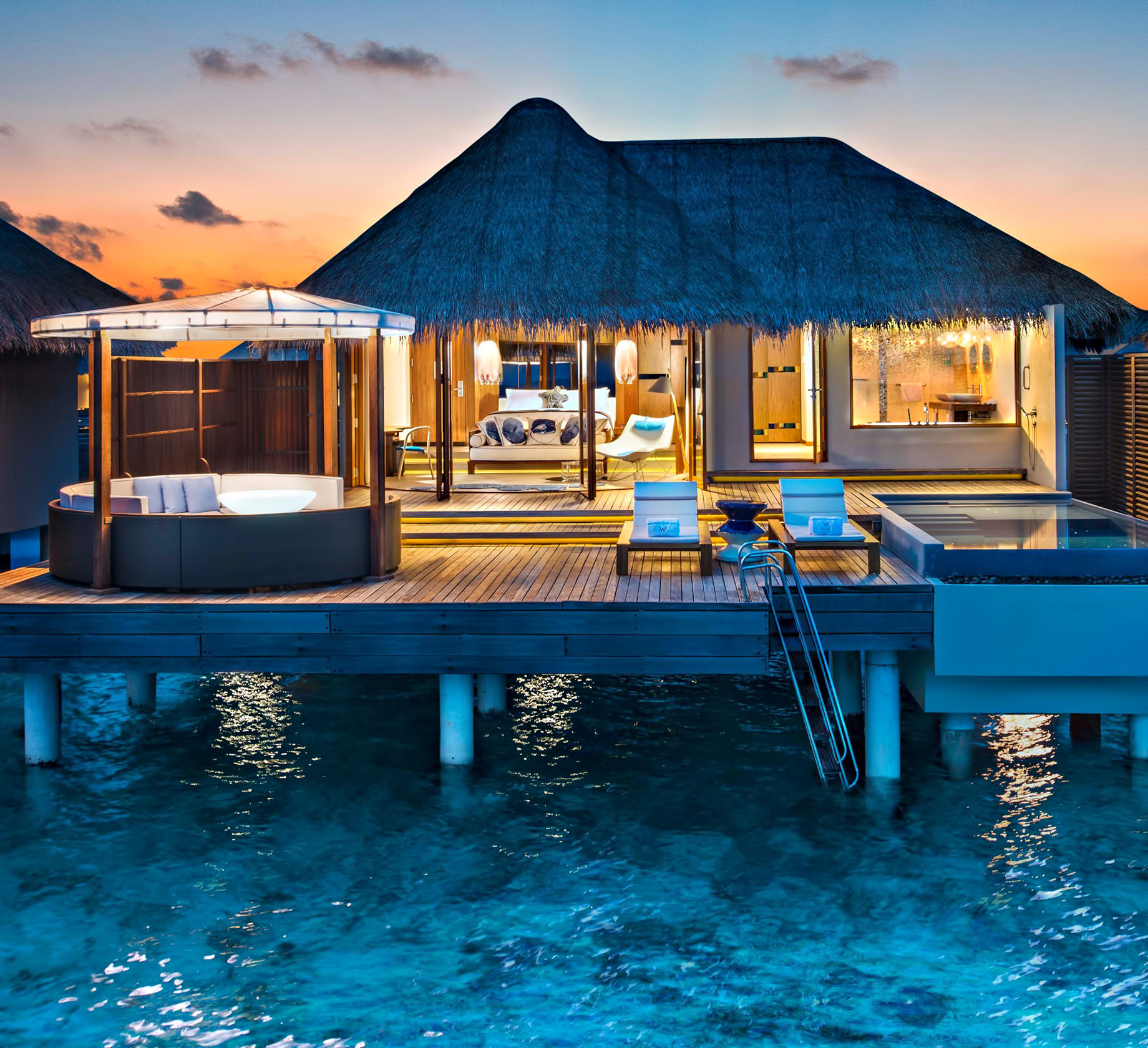 093 – W Maldives Resort – Fesdu Island, Maldives – Overwater Bungalow Dusk