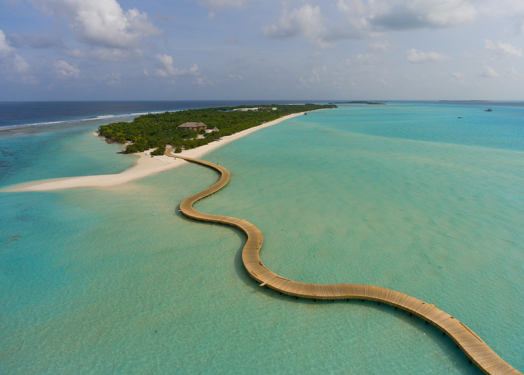 Soneva Jani Resort – Noonu Atoll, Medhufaru, Maldives – Overwater Villa Jetty Boardwalk Aerial