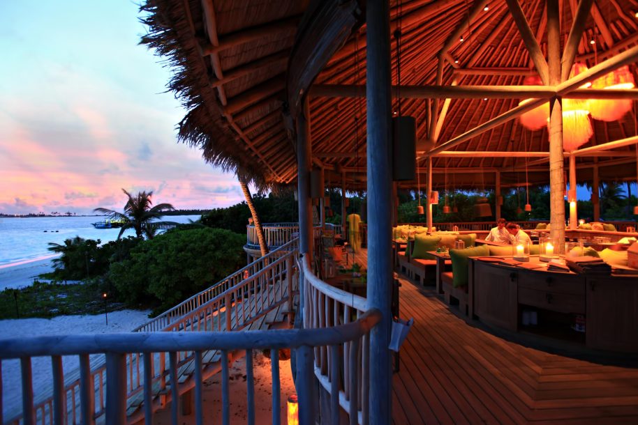 Six Senses Laamu Resort - Laamu Atoll, Maldives - Leaf Restaurant Sunset