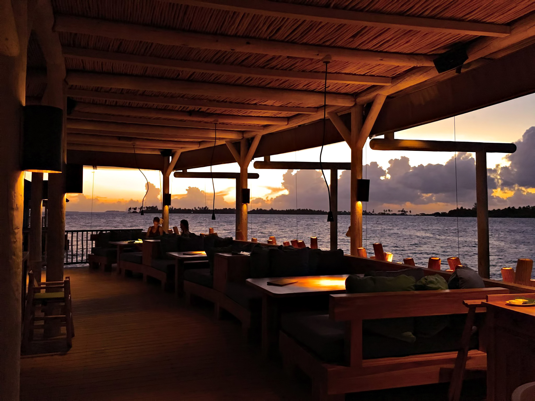 Six Senses Laamu Resort - Laamu Atoll, Maldives - Overwater Restaurant Sunset