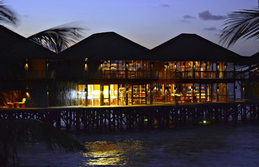 Six Senses Laamu Resort - Laamu Atoll, Maldives - Overwater Restaurant Sunset