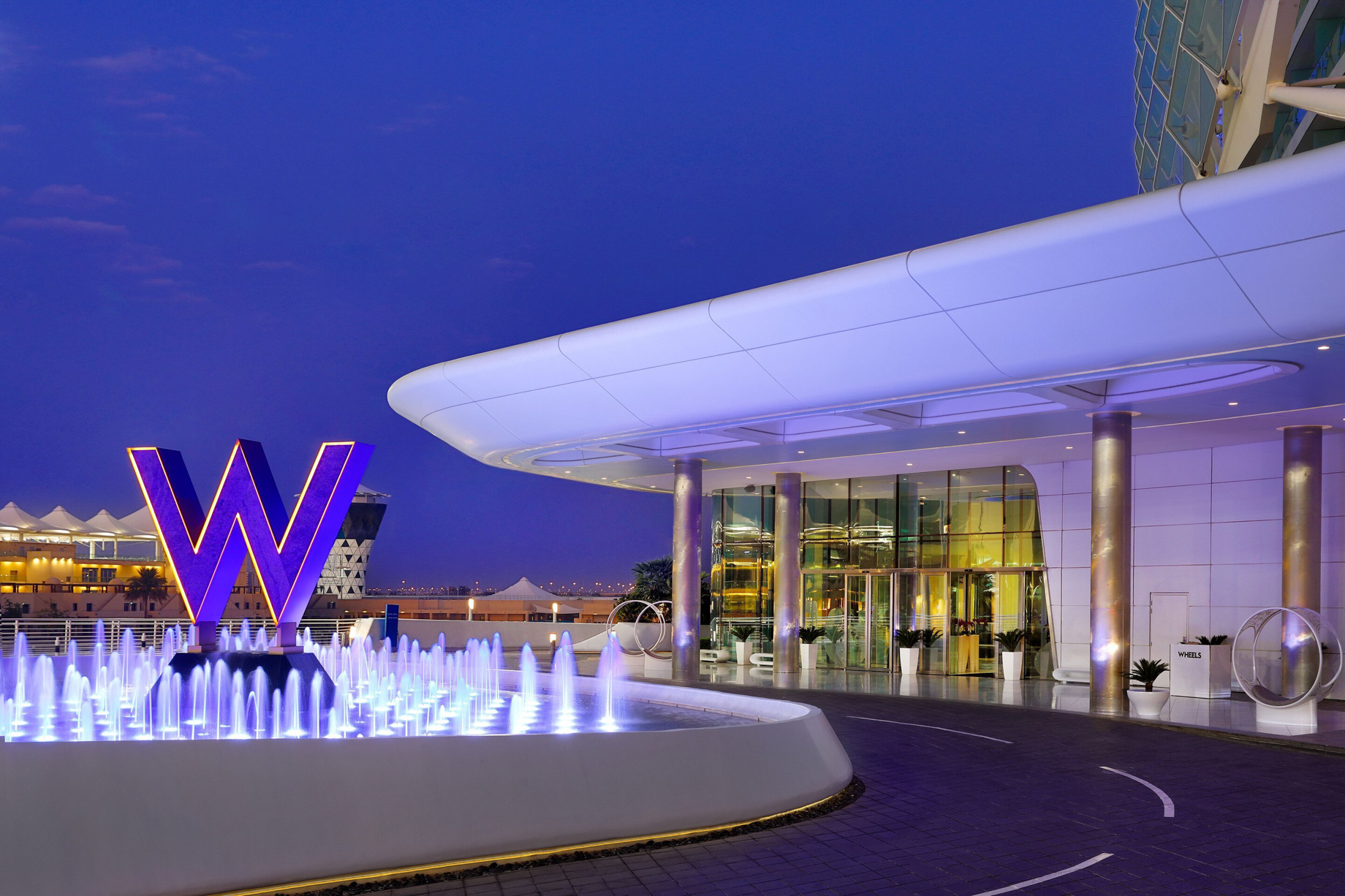 W Abu Dhabi Yas Island Hotel – Abu Dhabi, UAE – W Hotel Front Entrance Night View