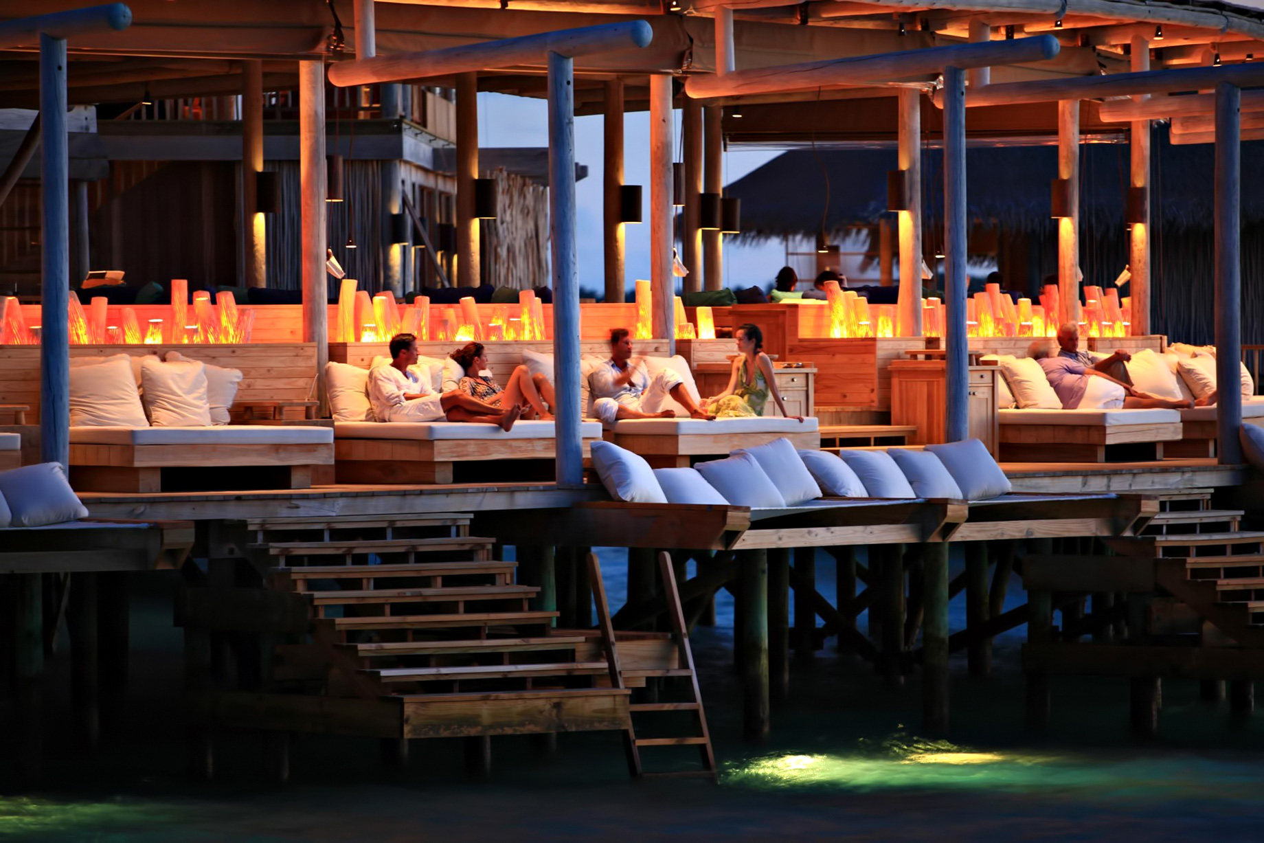 Six Senses Laamu Resort – Laamu Atoll, Maldives – Overwater Chill Bar Evening Vibe